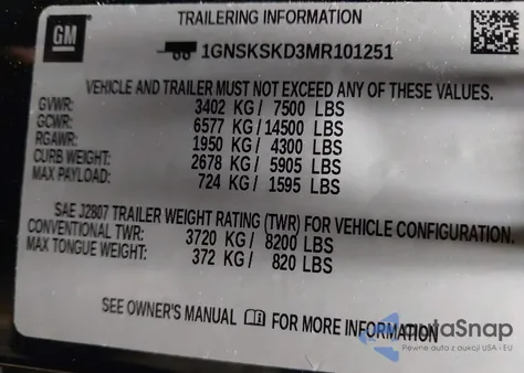 2021 Chevrolet Tahoe 4Wd Premier z USA, uszkodzony, nr VIN 1GNSKSKD3MR101251